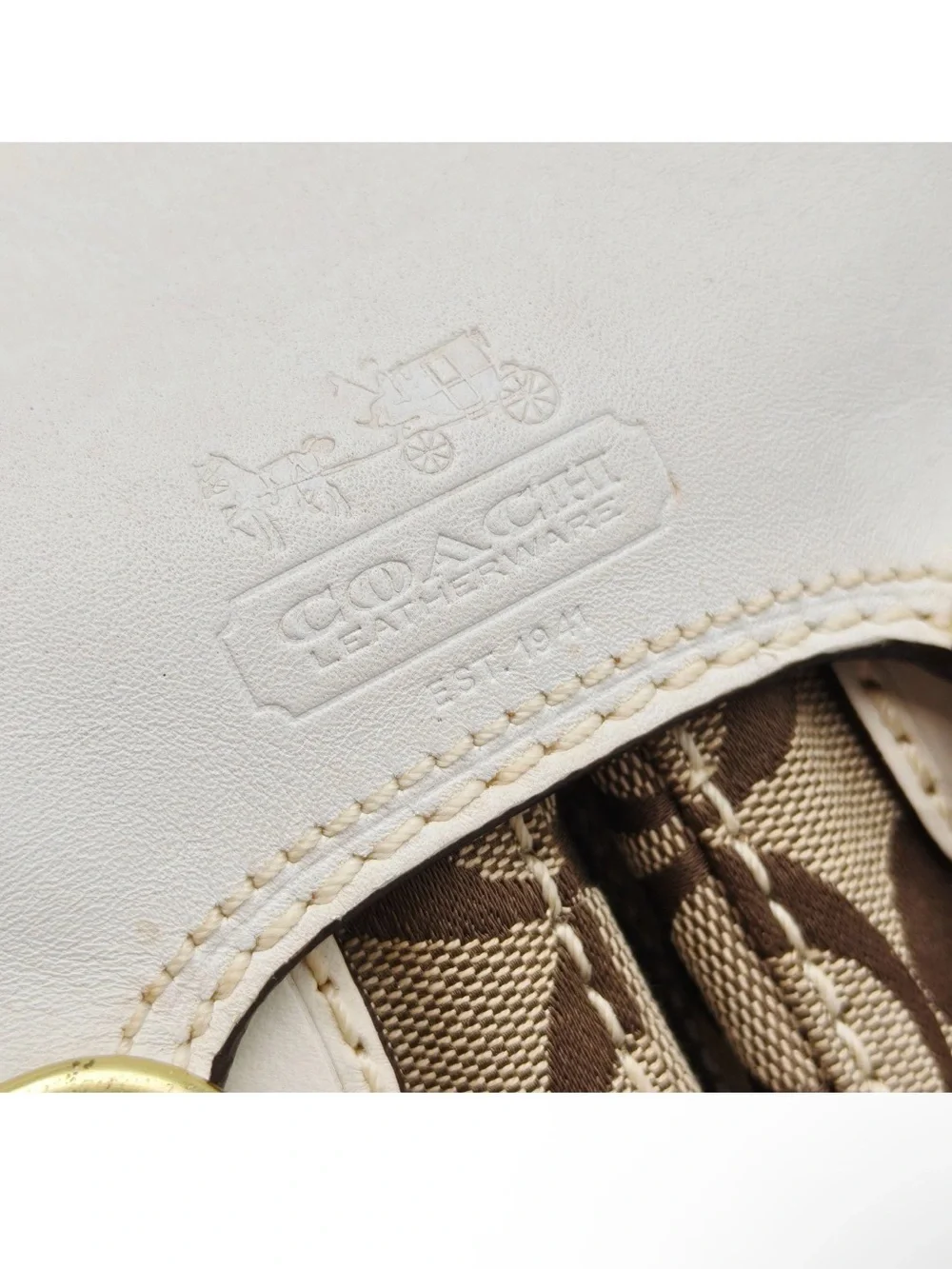 Coach Signature Mini Crossbody Bag Brown Canvas White Leather Flap Buckle Y2K